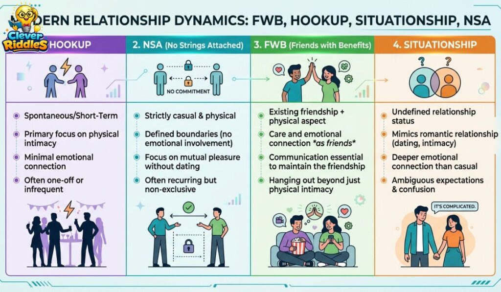 FWB vs Hookup vs Situationship vs NSA